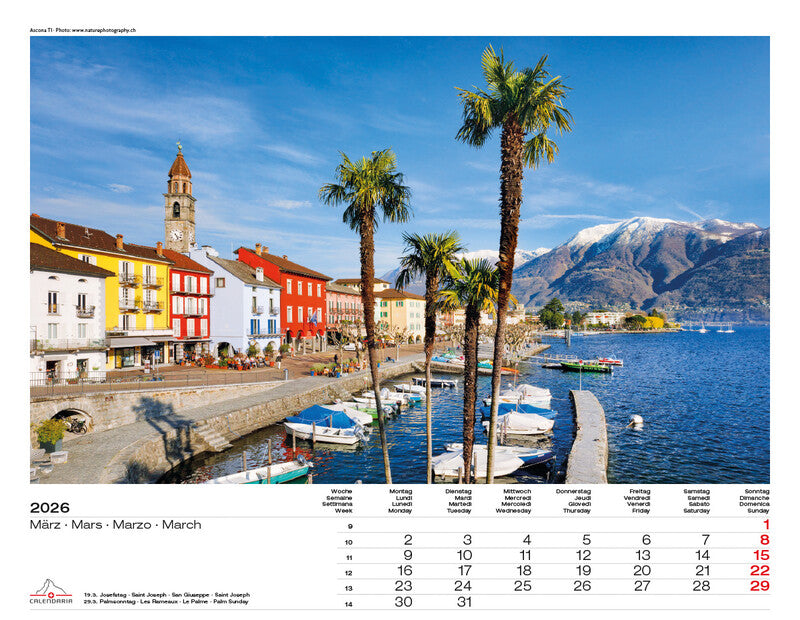 Calendaria Bildkalender Schweiz 2026 – 40 × 31 cm – mit Aufhänger