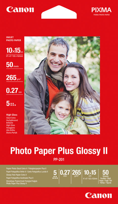 Canon Fotopapier – hochglänzend, 100 × 150 mm, 265 g/m², 50 Blatt, einseitig – für Inkjet-Drucker