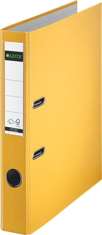 Leitz Ordner 180° Swiss Edition – A4 hoch – 2-Ring Hebelmechanik, Rücken 52 mm – gelb, mit Raumsparösen, FSC