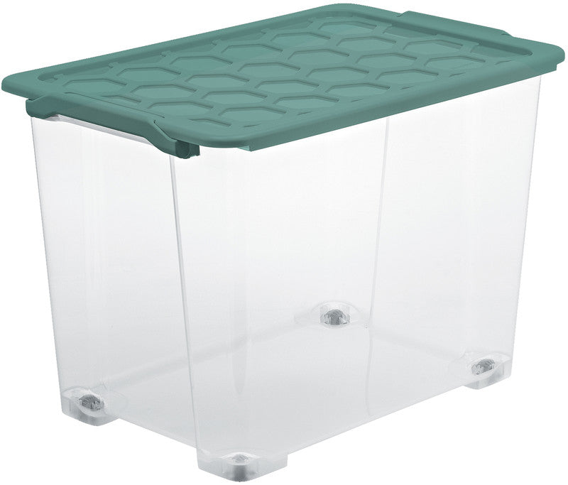 Rotho Aufbewahrungsbox Evo Safe – Kunststoff, transparent/grün, 59 × 41,2 × 39,5 cm