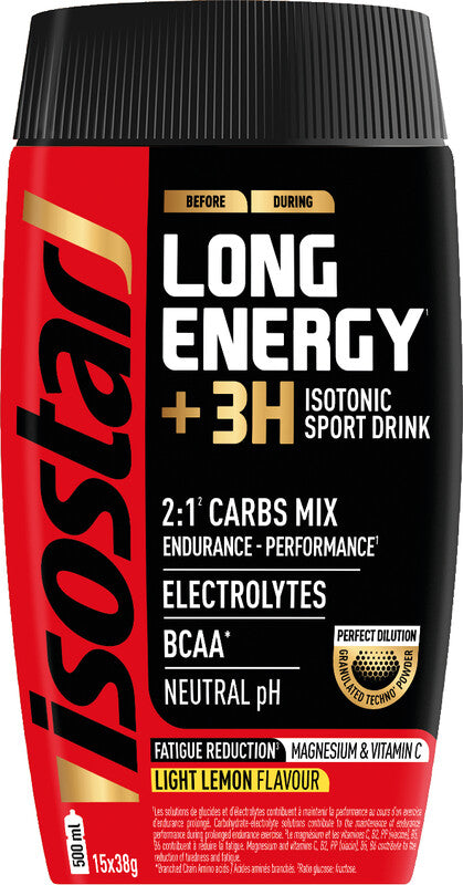 Isostar Getränkepulver Long Energy + 3H Pulver, Zitrone – 570 g