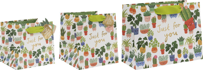 Glick Geschenktasche 'Planty Pals' – 22,5 × 10 × 17,5 cm, Papier, mit Satinband, Folienprägung, mehrfarbig
