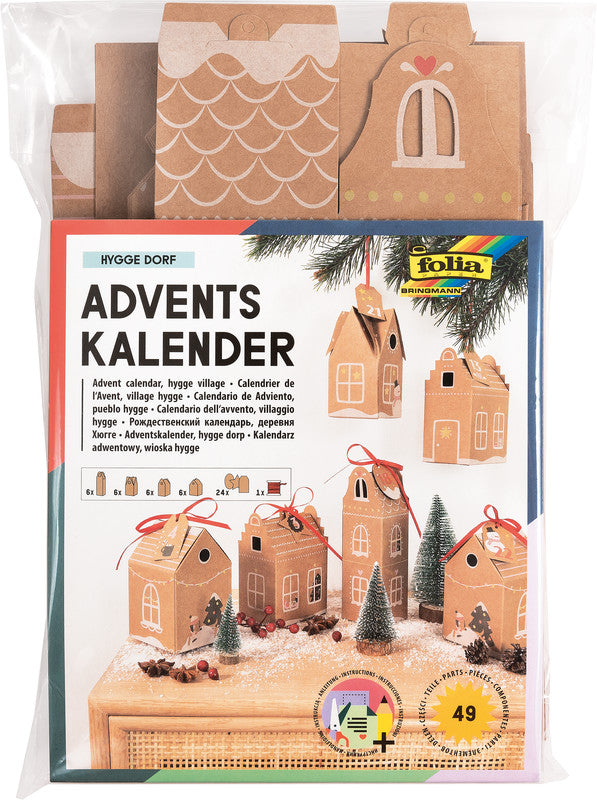 Folia Adventskalender-Set Lebkuchenhaus – 24 Kartonhäuschen – 230 × 310 × 25 mm