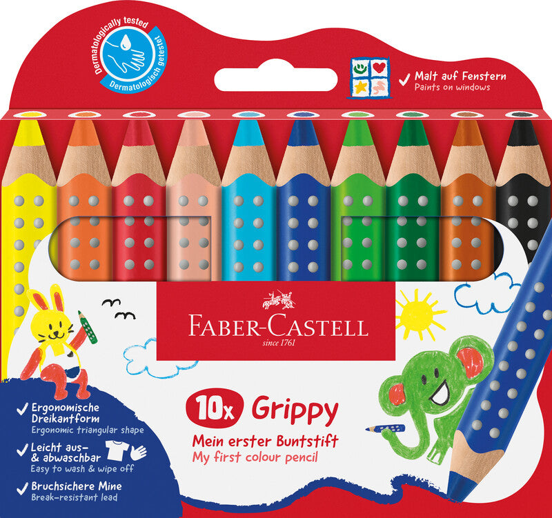 Faber-Castell 3-in-1 Farbstifte Grippy – 10 Farben, im Kartonetui, Ø 3 mm, dreikantig