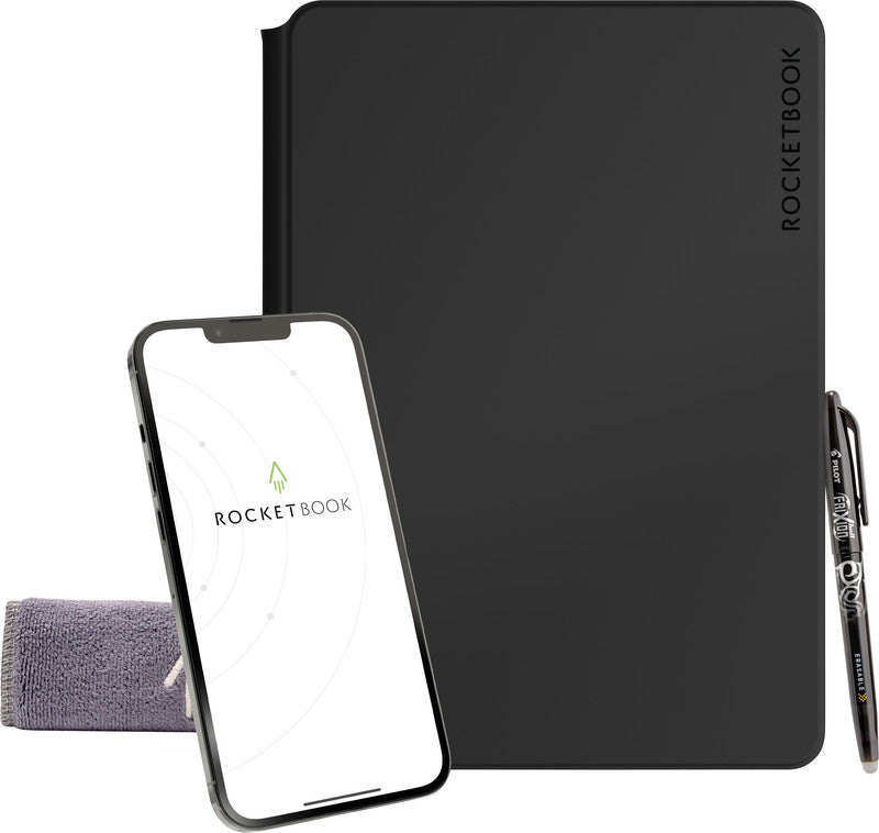 Rocketbook Notizbuch, liniert, punktkariert, Hardcover, 40 Seiten, 80 g/m² – schwarz, für Rocketbook App