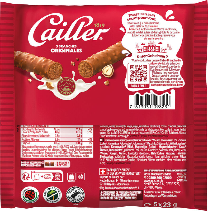Cailler Schokoladenriegel – Haselnuss, Milch, 5 × 23 g (115 g)