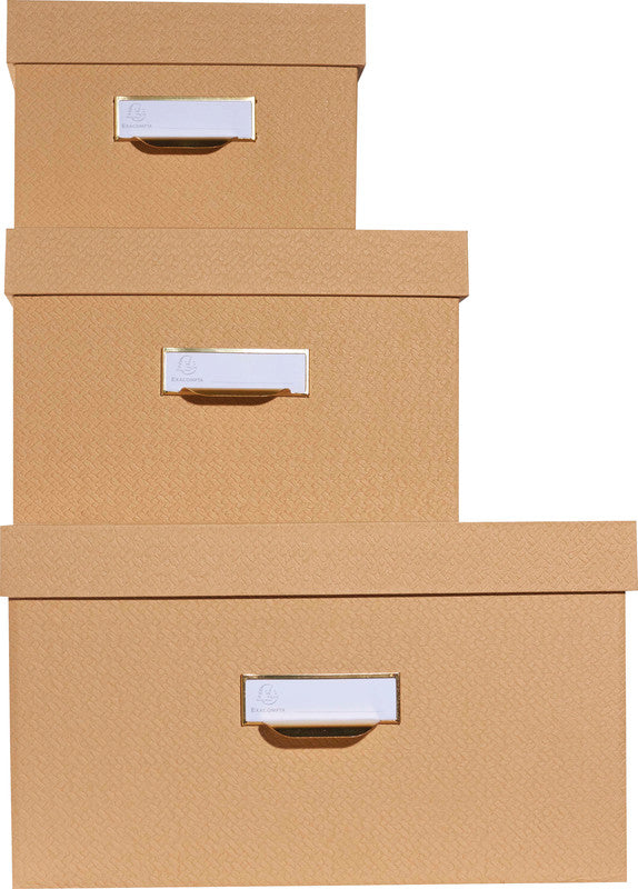 Exacompta Office by Me Archivschachtel A4+ – mit Griffloch, stapelbar, beige, Karton, 3er Set