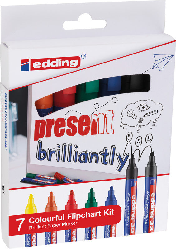 Edding Flipchart-Marker Brilliant Paper 30/33 – Rundspitze, Keilspitze – Sortiert – 7er-Set – Nachfüllbar