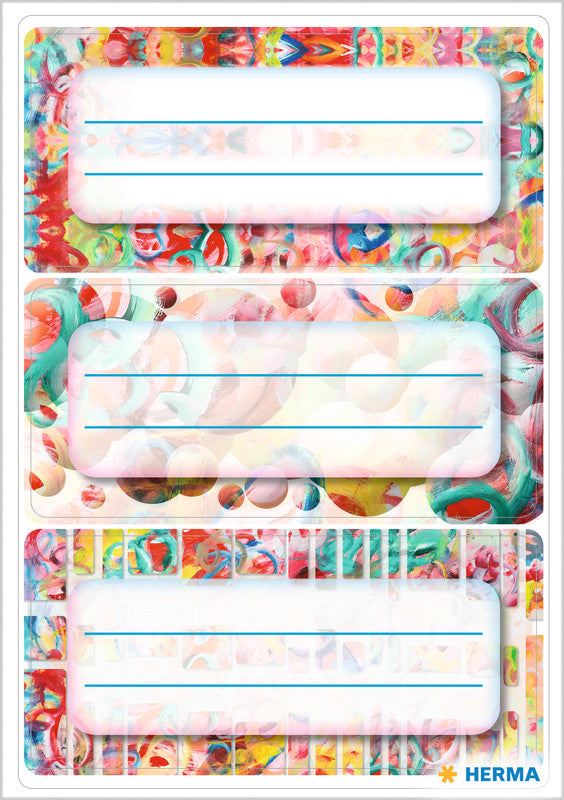 HERMA Vario Schuletiketten – Motiv Graffiti – 35 × 76 mm, Abgerundete Ecken, 9 Stück, 3 Bögen
