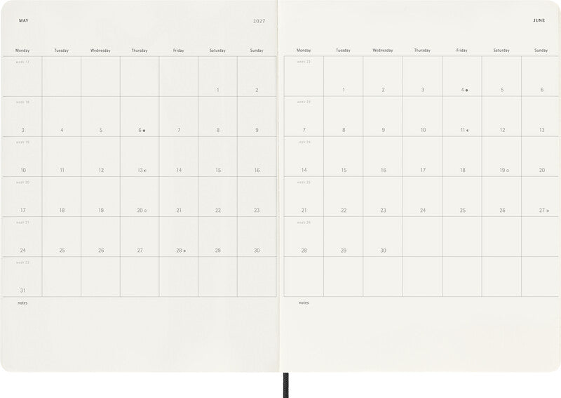 Moleskine Softcover Schüleragenda – 1 Woche/1 Seite, gebunden, 19 × 25 cm, 18 Monate Juli–Dezember, Schwarz, FSC