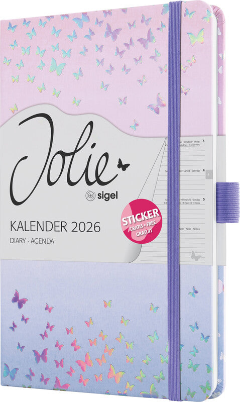 Sigel JOLIE Agenda – 1 Woche/2 Seiten, gebunden, A5, 2026, Butterfly Confetti Candy, FSC