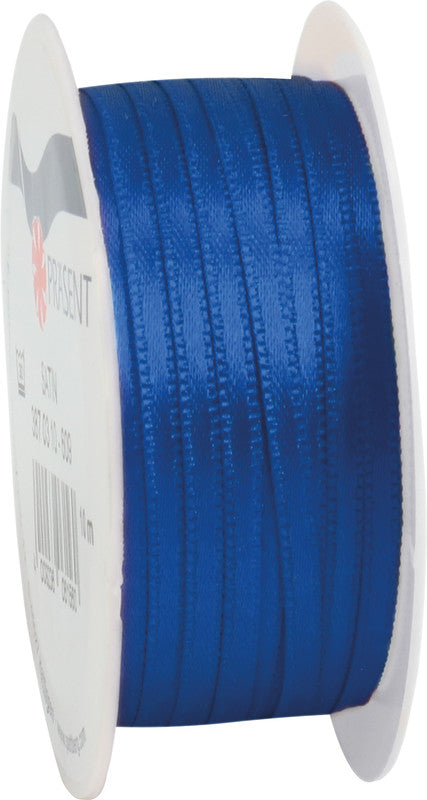 Präsent Geschenkband Satin – blau – 3 mm × 10 m – echte Webkante, Kunststoff