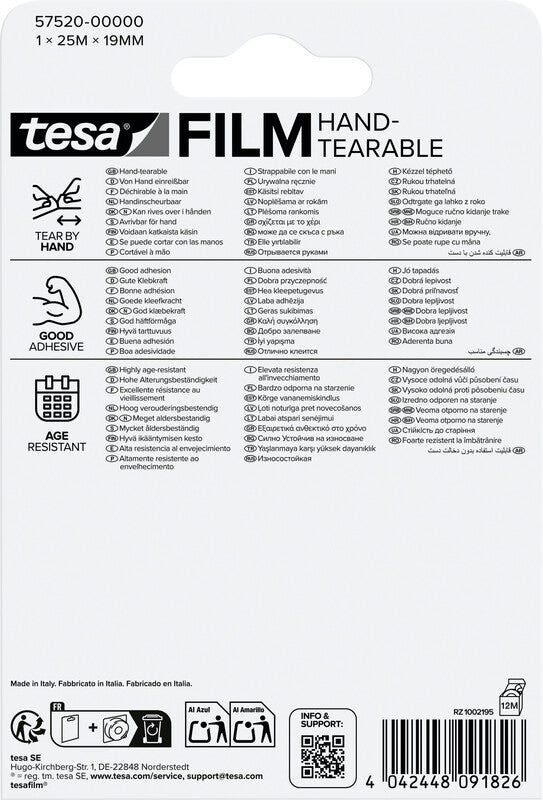 TESA Büro-Klebeband – permanent, klar, Kunststoff, 19 mm × 25 m, Kern Ø 26 mm