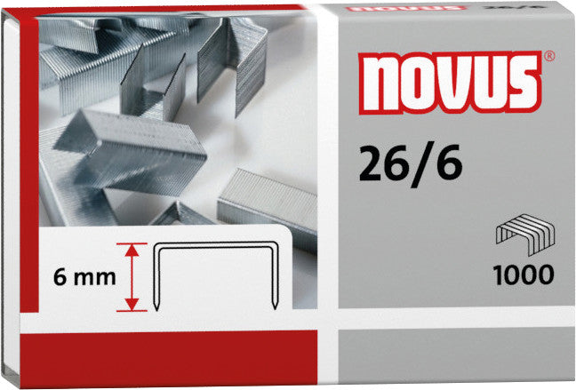 Novus Heftklammern 26/6 – für Novus B4 FC, B5 FC, B15 – 6 mm – verzinkt, Metall, silber – 1000 Stk.