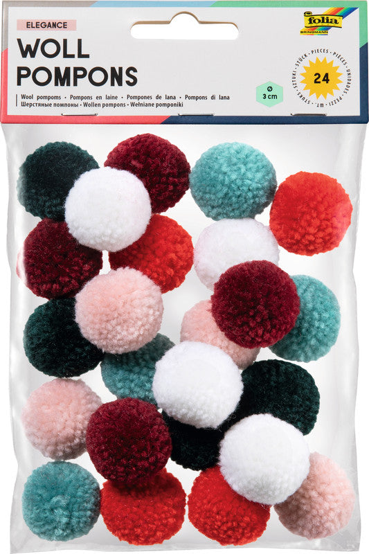 Folia Woll-Pompons – sortiert – 24 Stück