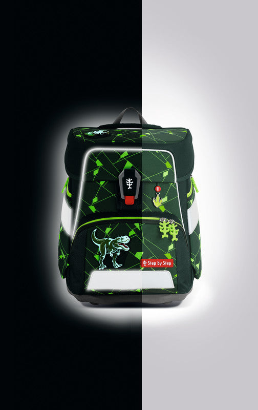 Step by Step Shine Schulrucksack-Set – 5-teilig – Dino Night Tyro – recycelte Materialien