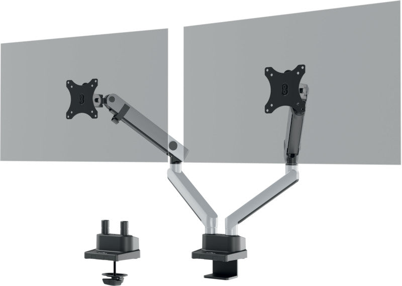 Durable Select Plus – Monitorarm, 2 Monitore, Tischklemme – bis 32", VESA 75 × 75/100 × 100 mm, Gasfeder