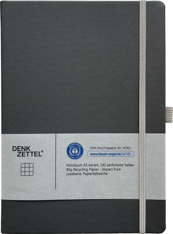 Denkzettel Notizbuch A5, kariert, Hardcover, 192 Seiten, perforiert, 80 g/m² – anthrazit