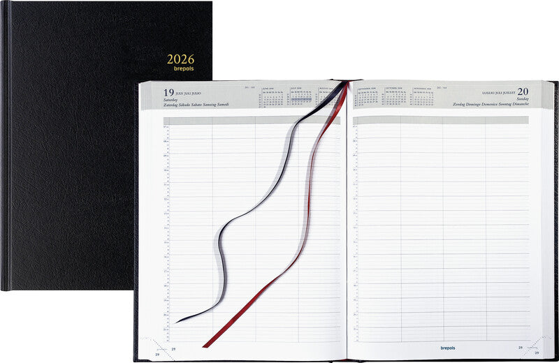 Brepols Bremax 1 Agenda – 1 Tag/Seite, gebunden, 21,0 × 29,0 cm, 2026, 1/4‑h‑Takt, schwarz, FSC