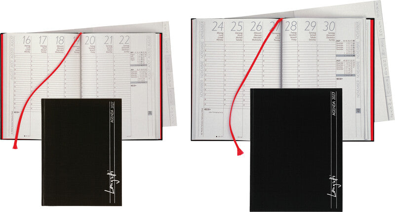 Biella LONGATTI Agenda – 1 Woche/2 Seiten, gebunden, 18 × 24,5 cm, 2027, schwarz