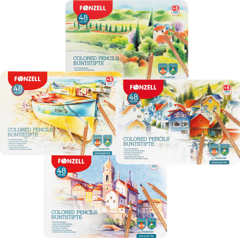 Fonzell Creative Farbstifte-Set – 48 Farben, rund, Mine Ø 3,3 mm, Metallschachtel