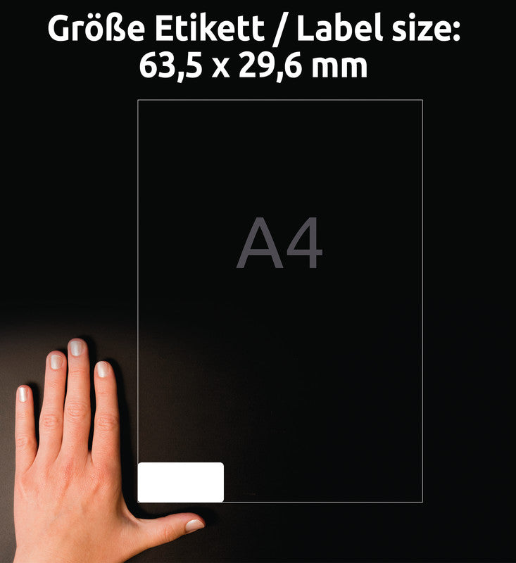 Avery Drucketiketten, 64 mm × 30 mm, weiss, Papier, wiederablösbar, 100 Blätter (2700 Etiketten)