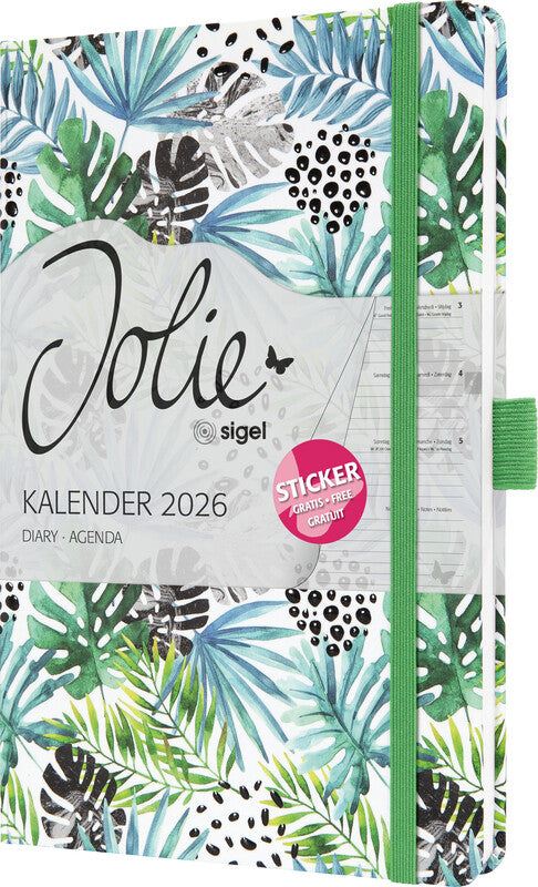 Sigel JOLIE Agenda – 1 Woche/2 Seiten, gebunden, A5, 2026, mehrsprachig, Green Jungle Fever, FSC