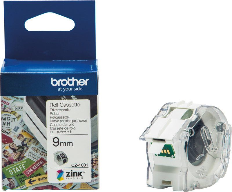 Brother Etikettenrolle, 9 mm × 5 m, weiss, Papier, permanent, für VC-500W