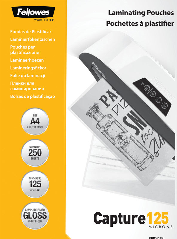 Fellowes Laminierfolien A4, glänzend – 125 µm, 216 × 303 mm, 250 Stk.