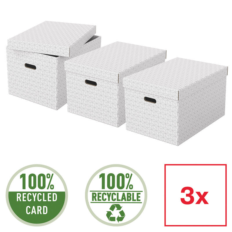 Esselte Archivschachtel A3 – Karton, weiss, mit Griffloch, 355 × 305 × 510 mm, 3er Pack