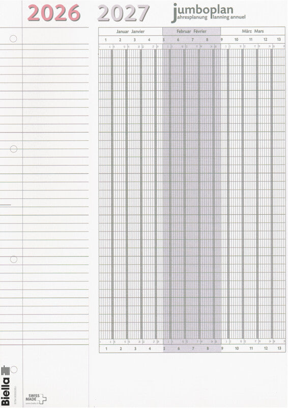 Biella Personal- & Ferienplaner – zweisprachig d/f – 2026 – 64,5 × 29,7 cm – 2er-Set