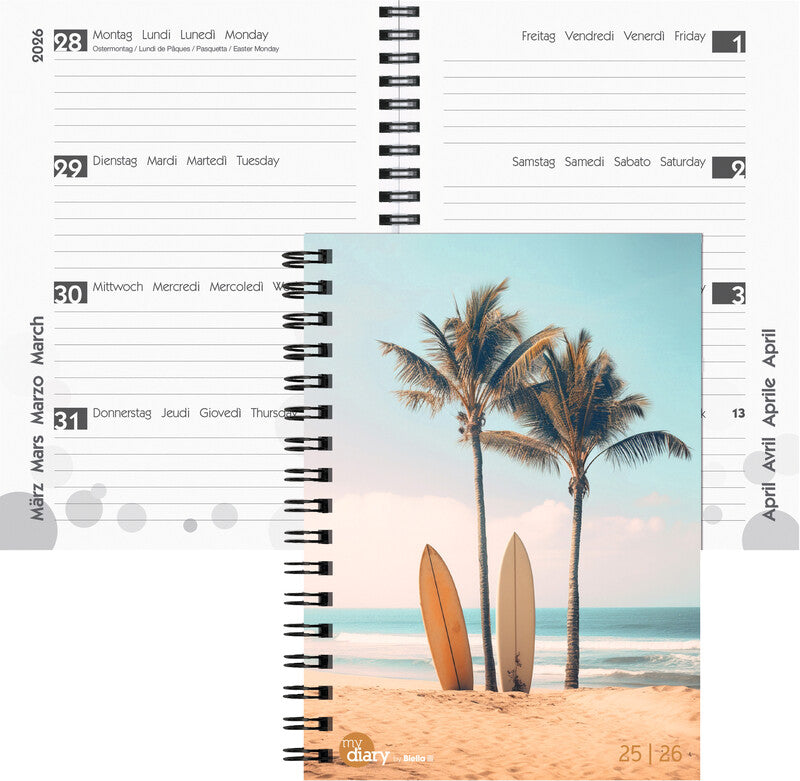 Biella mydiary Schüleragenda – 1 Woche/2 Seiten, Spiralbindung, A5, Aug–Jul, Beach, FSC