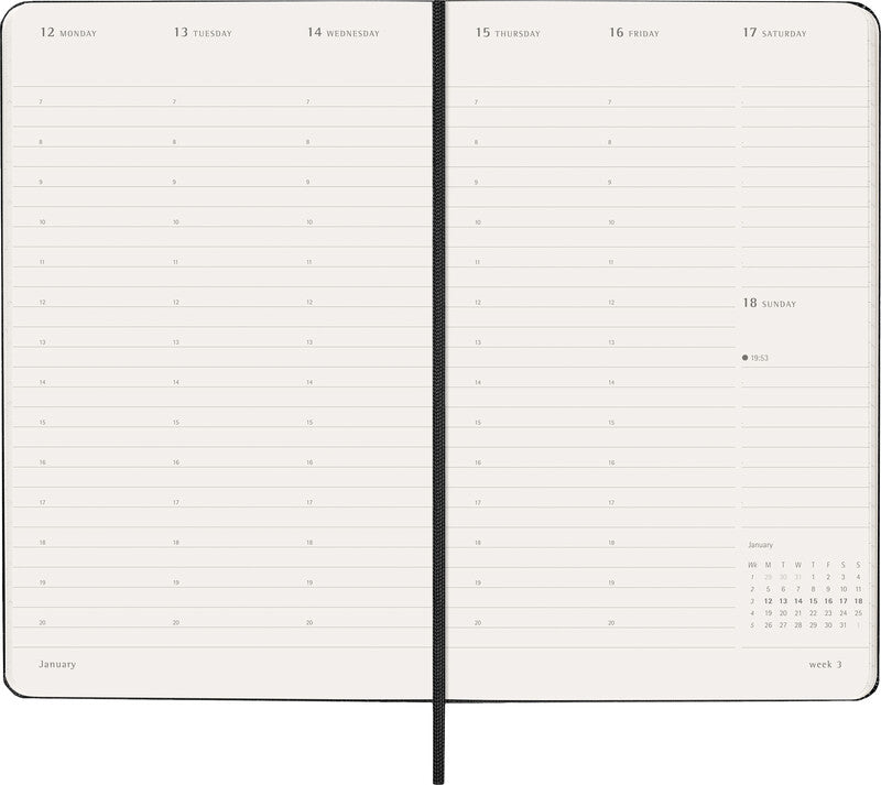 Moleskine Agenda – 1 Woche/2 Seiten, gebunden, 13 × 21 cm, Jan–Dez 2026, mehrsprachig, schwarz, FSC