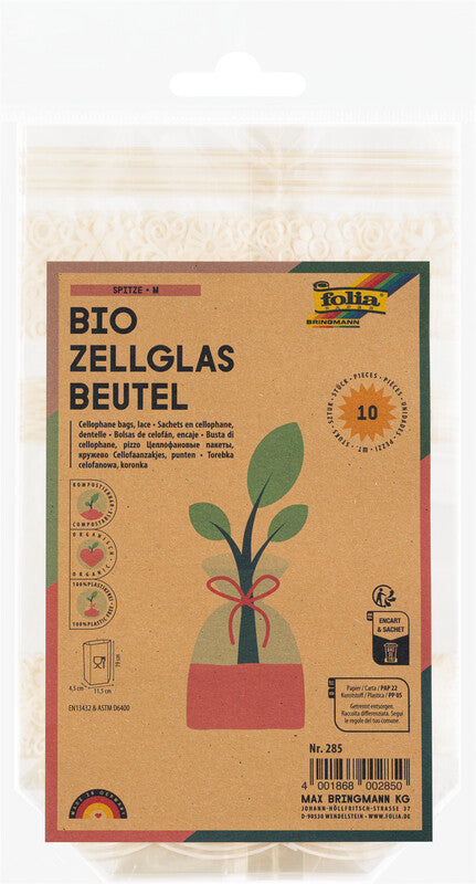 Folia Geschenktüten – Spitze – mit Kreuzboden, kompostierbar – 115 × 190 mm – 10 Stk.