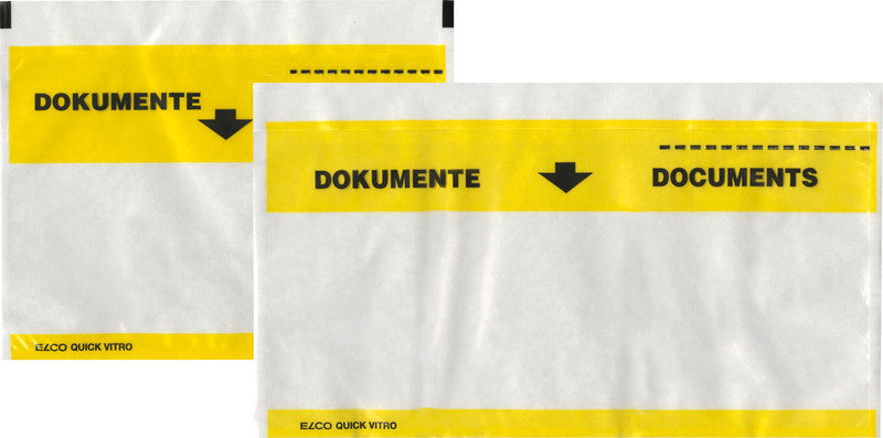 Elco Dokumententasche – C6 (165 × 120 mm), Fensterstreifen, bedruckt, gelb, selbstklebend – 250 Stück