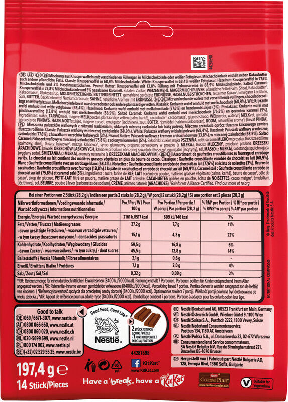 Nestle KitKat Schokoladenriegel – Sortiert, Minis, 14 × 14,1 g (197,4 g)