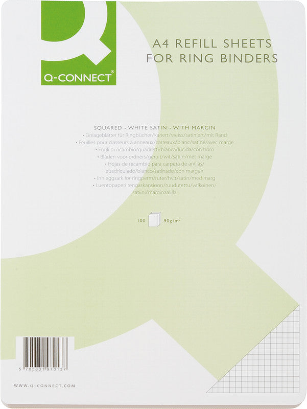 Q-connect Notizbuch-Einlagen A4, kariert 4 mm, mit Rand, 4-fach gelocht, 90 g/m² – 100 Blatt