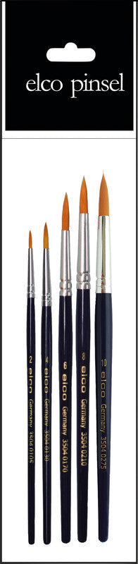 Elco pinsel Aquarellpinsel – Blau, Synthetikhaare, 5er-Pack, Aluminiumzwinge