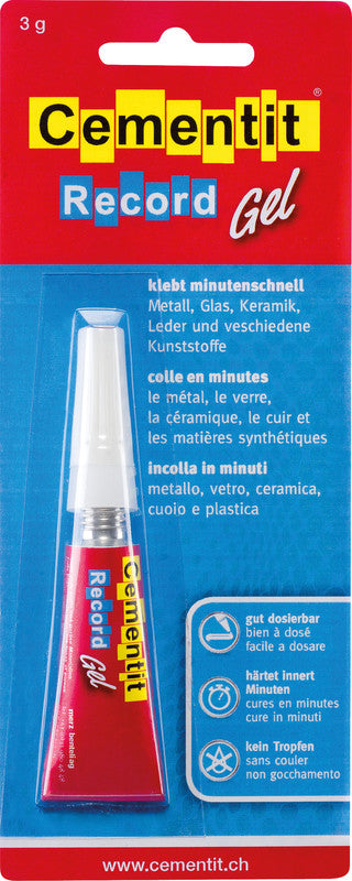 Cementit Record Gel Minutenkleber – permanent, transparent, 3 g, für Porzellan, Glas, Keramik und mehr