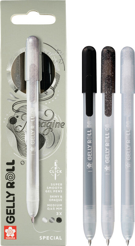 Sakura Gelschreiber 3er Set – 3 Farben, 0,5 mm, schnelltrocknend, Druckmechanik