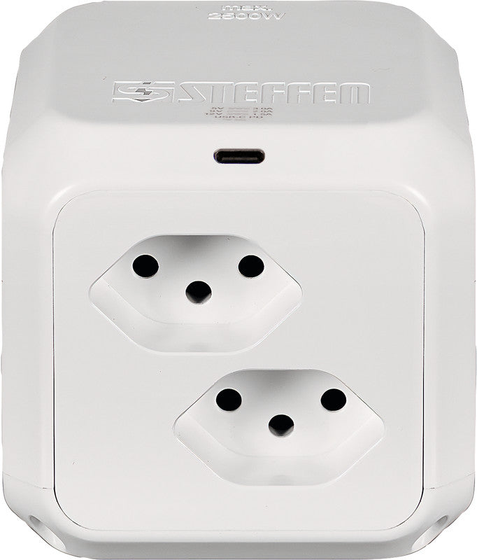 Steffen Steckdosenleiste Cube – 1,50 m, Kunststoff, Weiss, 8× T13, 1× USB-C PD 18 W, Überspannungsschutz