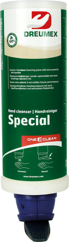 Dreumex One2Clean – Seifenspender, Kunststoff, Blau, B 94 × H 184 × T 120 mm, inkl. Befestigungsmaterial
