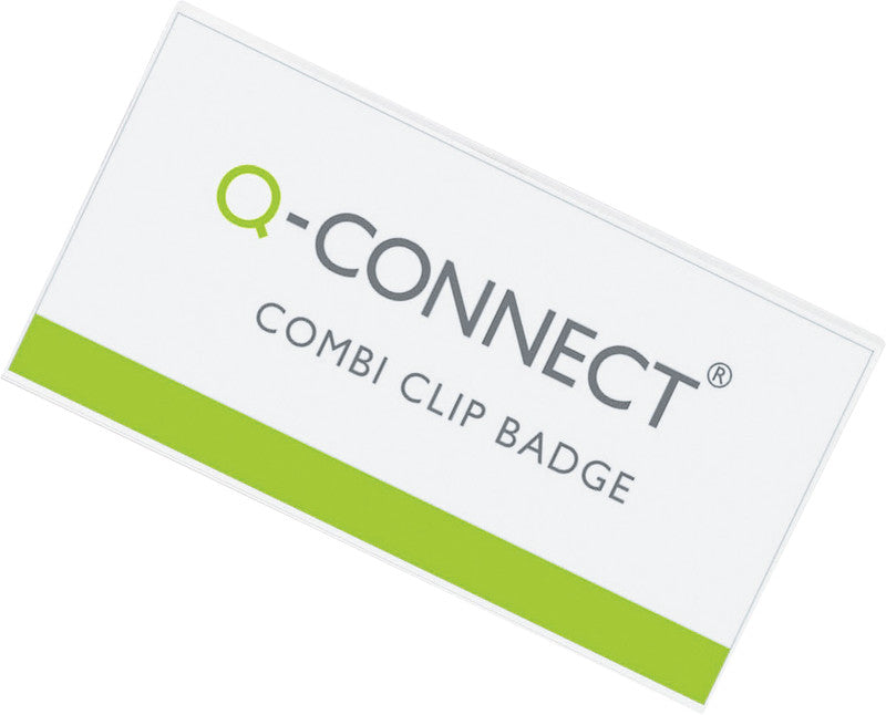 Q-CONNECT Namensschild – 90 × 54 mm, transparent, Kunststoff, Kombiklemme – 50 Stk