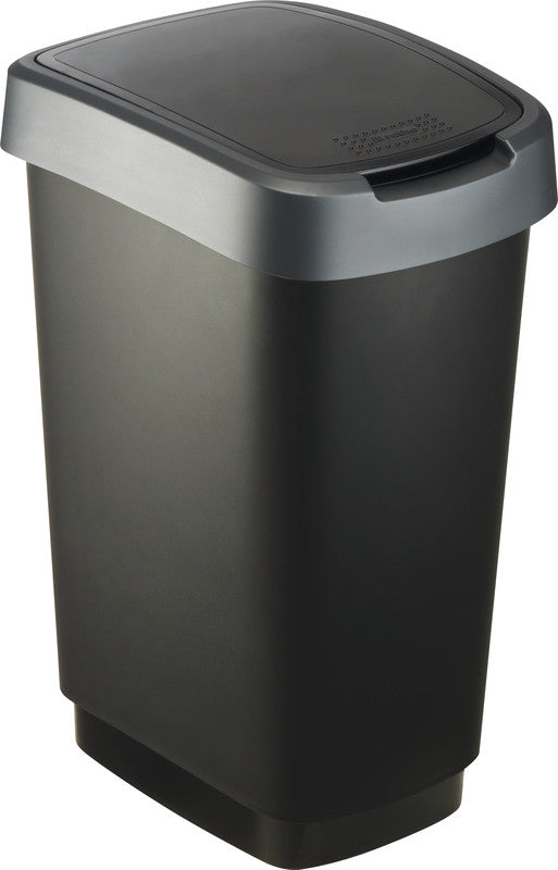 Rotho Abfallcontainer – 25 l – mit Deckel – Kunststoff, Silber – B × H × T 252 × 476 × 333 mm