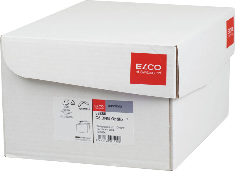 Elco Couvert C5, ohne Fenster, selbstklebend, weiss, 100 g/m², mit Innendruck – 500 Stk.