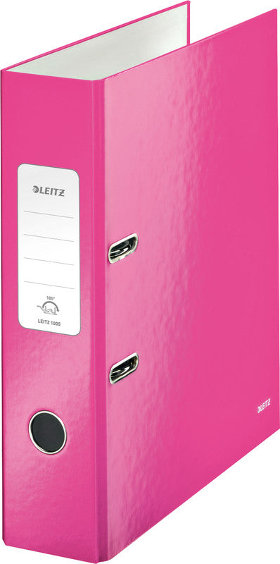 Leitz Ordner 180° WOW – A4 hoch – 2-Ring Hebelmechanik, Rücken 80 mm – pink, Karton, mit Griffloch, FSC