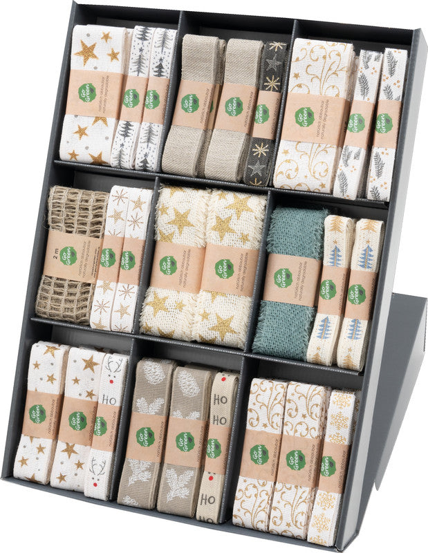 Goldina Geschenkband – Weihnachten – Baumwolle, sortiert – 15/25/40 mm × 3/3/2 m