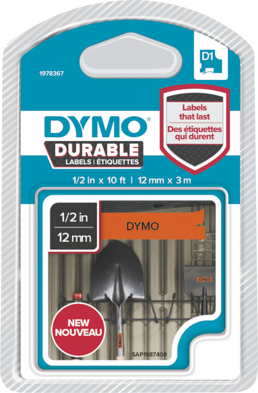 DYMO Schriftband – 12 mm × 3 m, orange, schwarz – für DYMO LabelManager: 160, 210D, 220 und weitere
