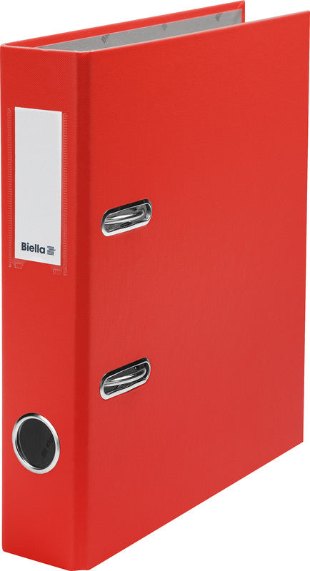 Biella Ordner – A5 hoch – 2-Ring Hebelmechanik, Rücken 40 mm – rot, mit Griffloch, mit Niederhalter, FSC