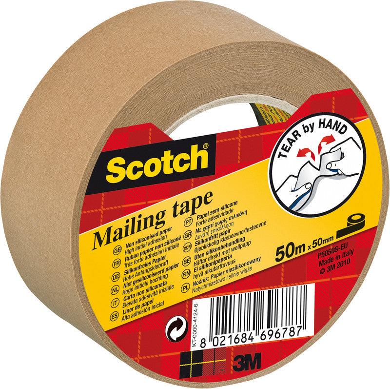 Scotch Verpackungsband – permanent, glatt, Papier, 50 mm × 50 m, braun, Kern Ø 75 mm